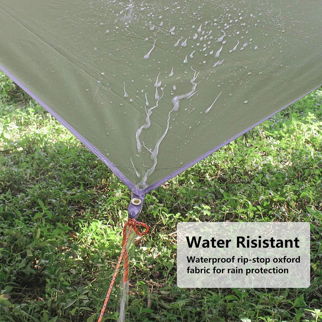 Unigear Tarp 3x3 3x4 3x5 4x4 wasserdicht, Zeltplane für Hängematte mit Ösen + 6/8 Erdnägel + 6/8 Sei