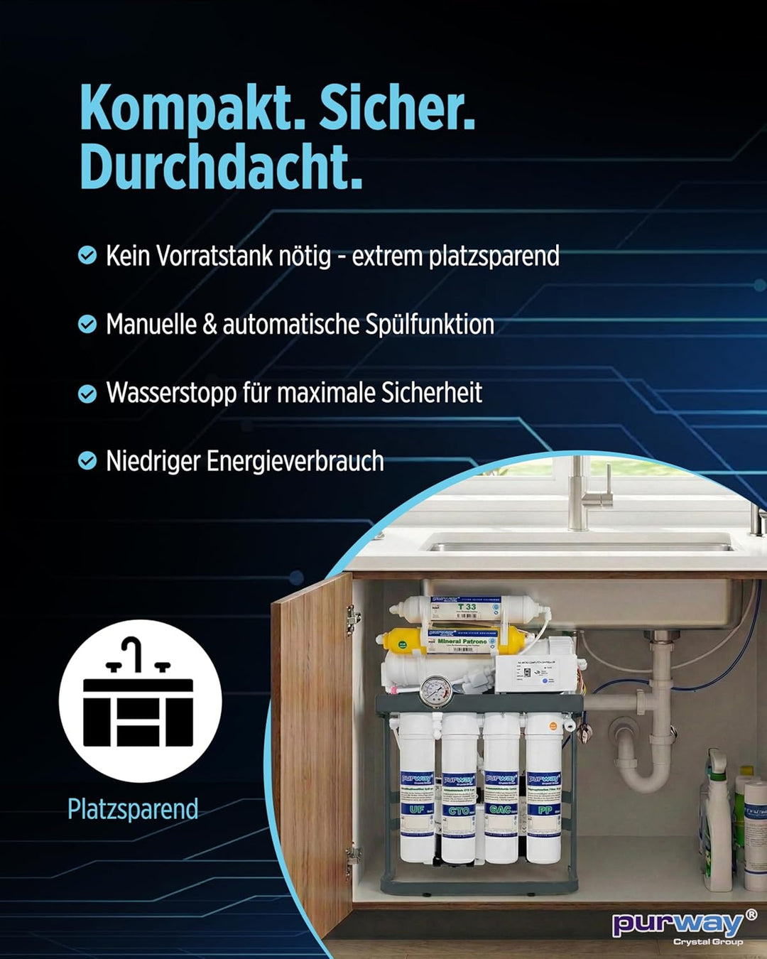 purway Crystal Group PUR Booster Quick 7 Stufen Direct flow Osmoseanlage + ERSATZFILTERSET