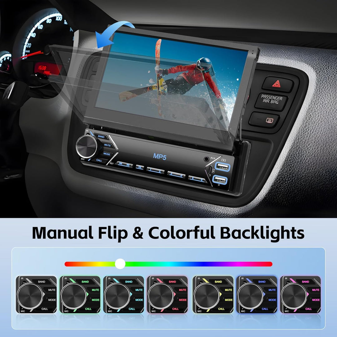 Hikity Autoradio 1 Din Bluetooth Bildschirm 7 Zoll Touch Ausfahrbarem Display Auto Radio mit Rückfah