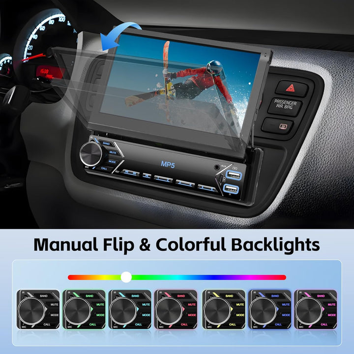 Hikity Autoradio 1 Din Bluetooth Bildschirm 7 Zoll Touch Ausfahrbarem Display Auto Radio mit Rückfah