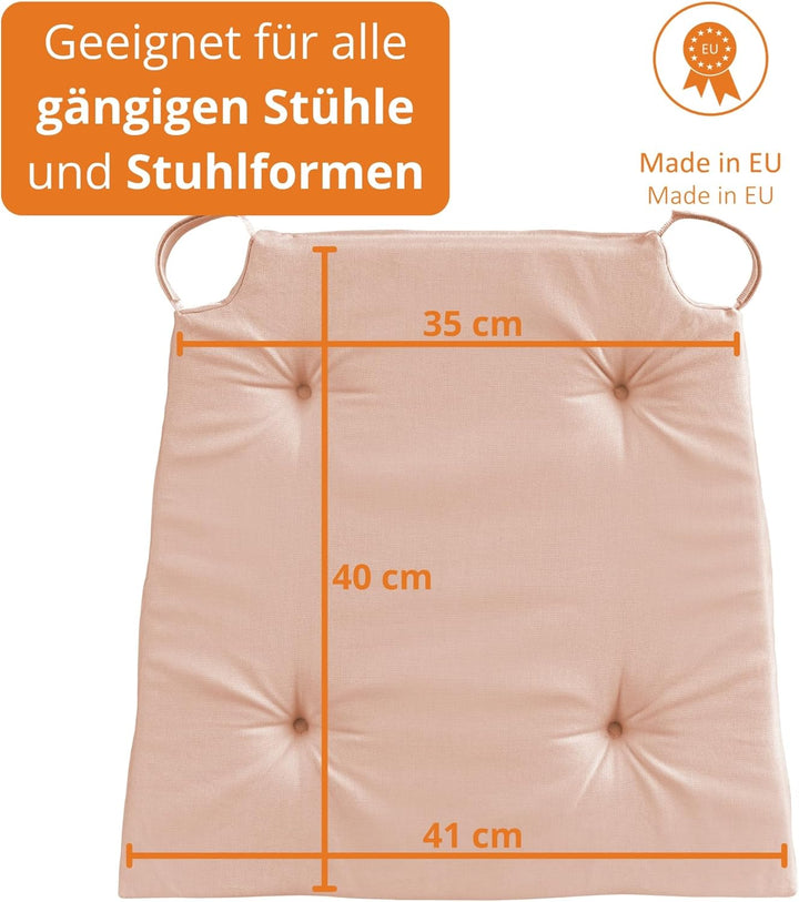 sleepling 2er Set Stuhlkissen, 42 (vorne) 35 (hinten) x40x5 cm, Sitzkissen für Stuhl &amp; Bank mit Klet
