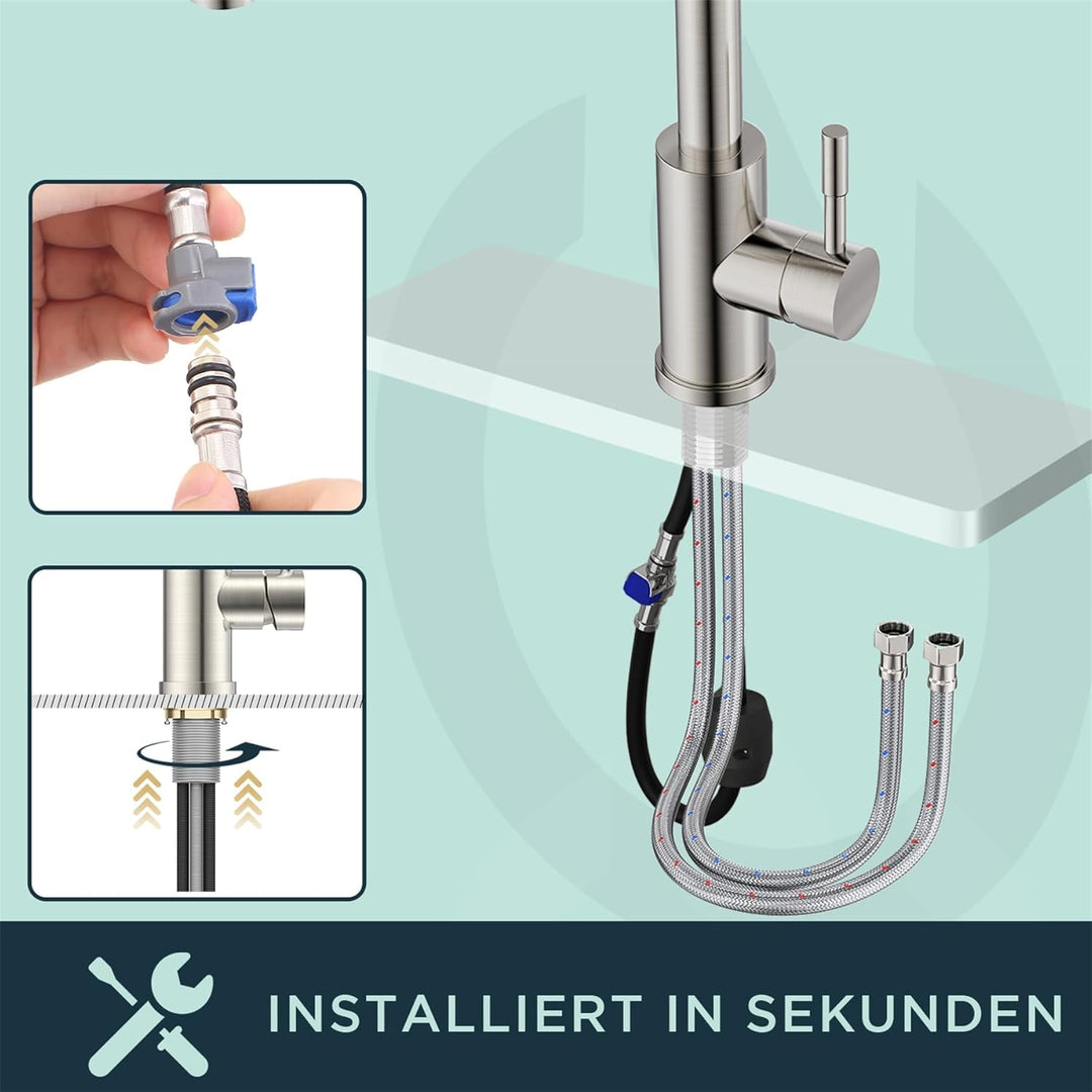 FORIOUS Wasserhahn, Hochdruck Küchenarmatur mit Brause Ausziehbar Armatur, Mischbatterie Spültischar