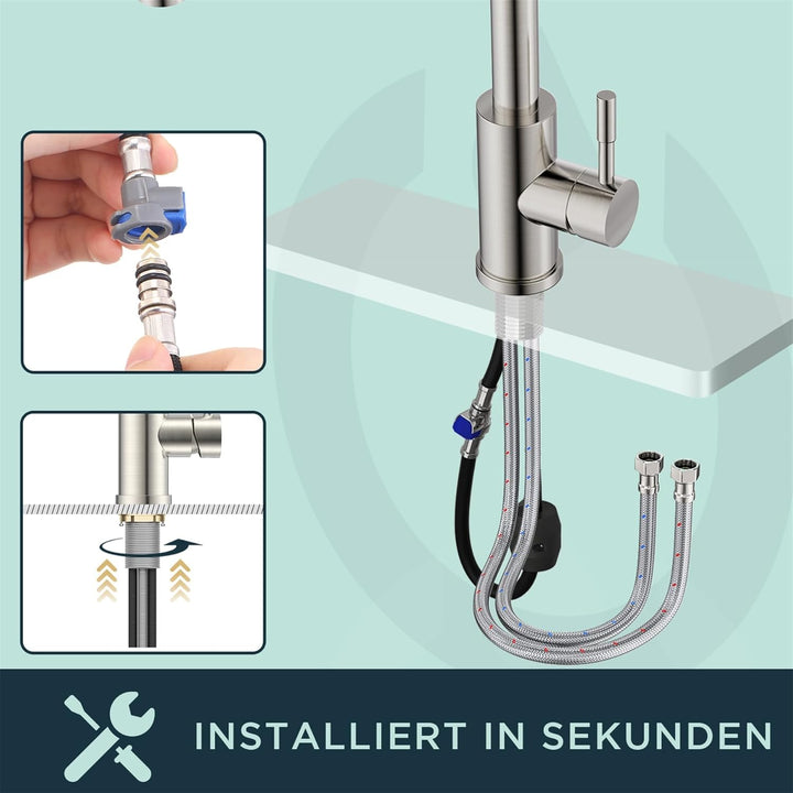 FORIOUS Wasserhahn, Hochdruck Küchenarmatur mit Brause Ausziehbar Armatur, Mischbatterie Spültischar