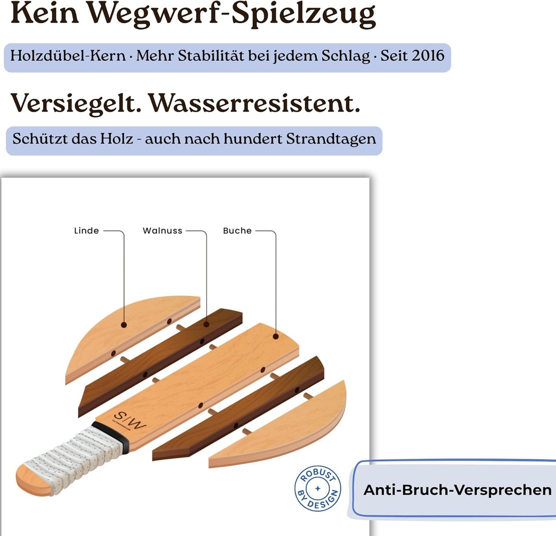 Salt on Wood S|W Frescobol Set | Hochwertige Beachball-Schläger aus Holz extrem schnelle Ballwechsel