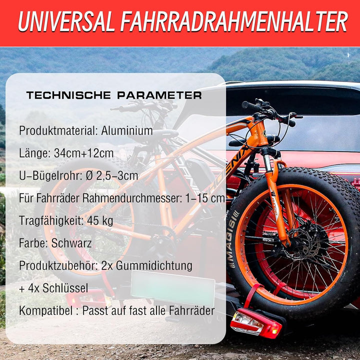 Verstellbar Strap Rahmenhalter 12CM+38CM, Alu Rahmenhalter Fahrradträger für E-Bike/Fahrrad, Abschli