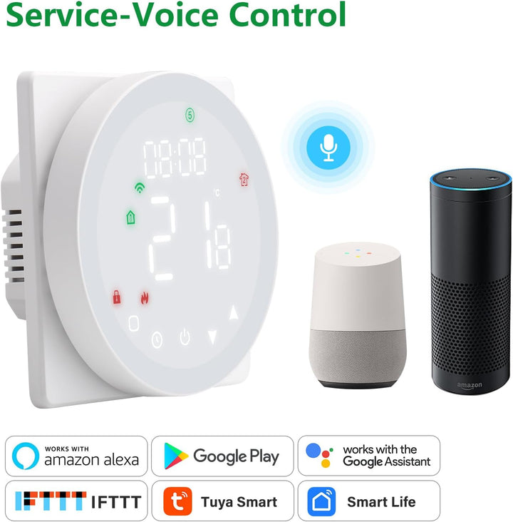 Wengart WiFi-Thermostat WG908, AC230V 5A 2,4 GHz TUYA APP Wochenprogrammierung mit Farb-LCD-Display,