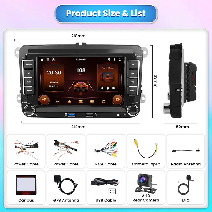 [2G+64G] Hikity Autoradio Navi Für VW Golf 5 EOS Golf 6 Touran Polo Caddy S-Koda Android Wireless Ca