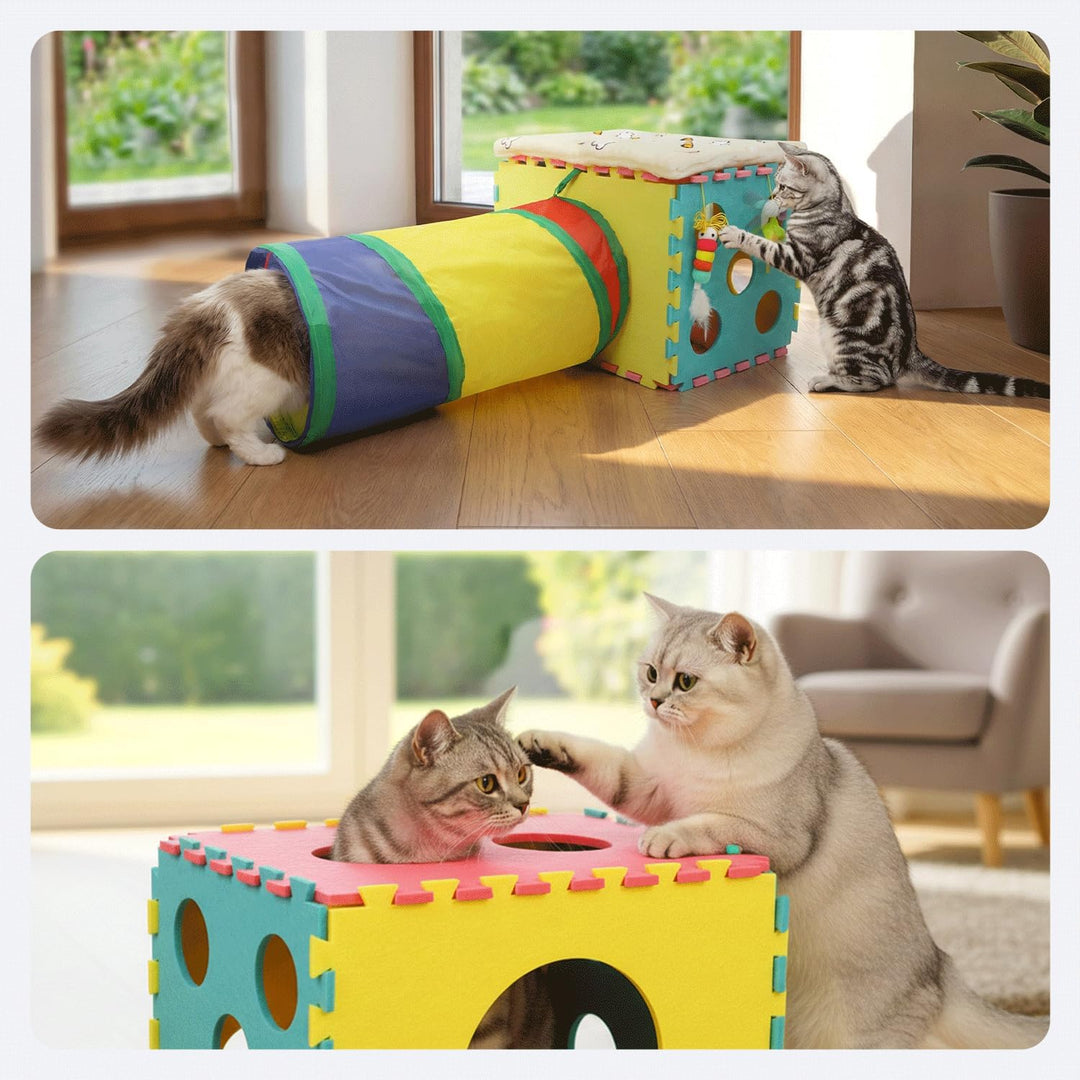 XIAPIA Katzenspielzeug Set mit Spieltunnel und Katzenhöhle, 7-teilig | Interaktives Katzen Zubehör S