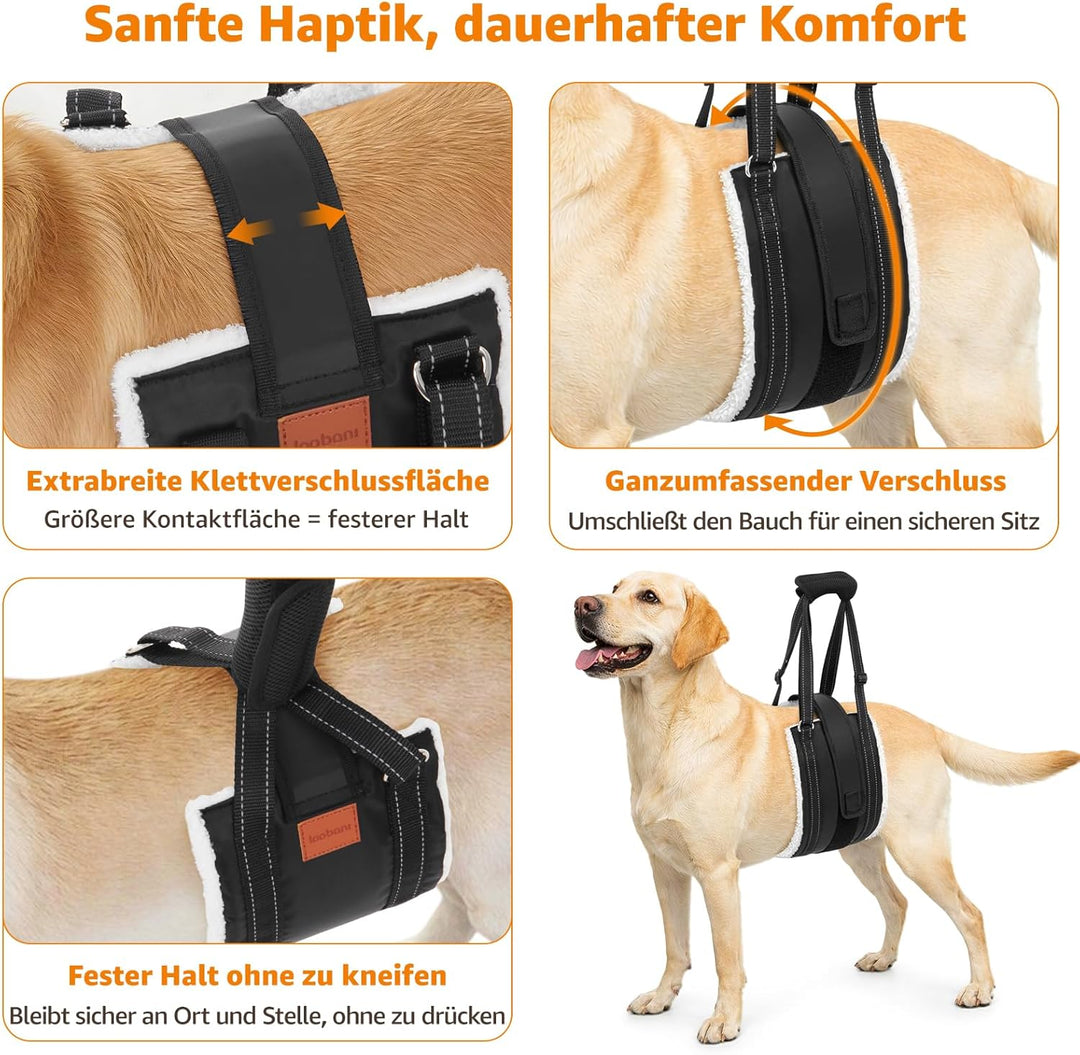 LOOBANI Hunde Tragehilfe mit Klettverschluss, verstellbare Gehhilfe für Hunde, weicher Hundetragegur