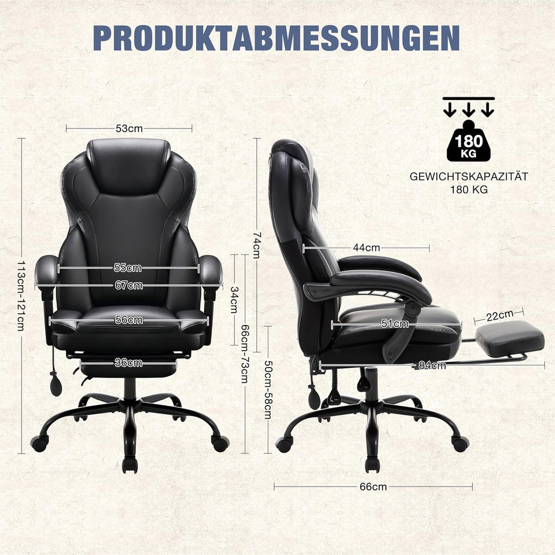 Bosmiller Ergonomischer Bürostuhl 180KG Verstellbare Schreibtischstuhl mit Hoher Rückenlehne und Bre