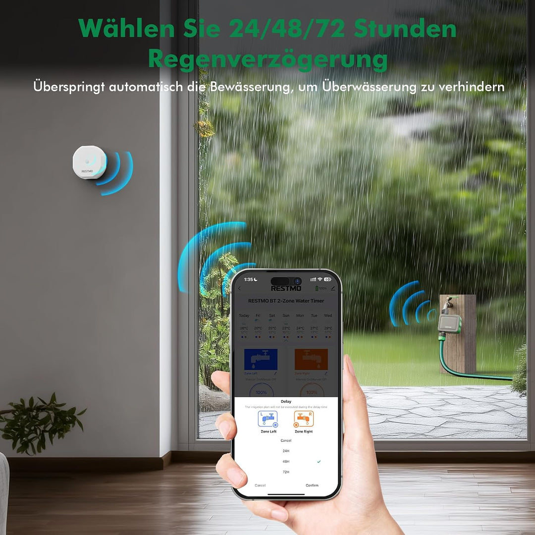 RESTMO 1 Zone Bewässerungscomputer mit Durchflussmesser, Bewässerungssteuerung für Garten &amp; Rasen, M