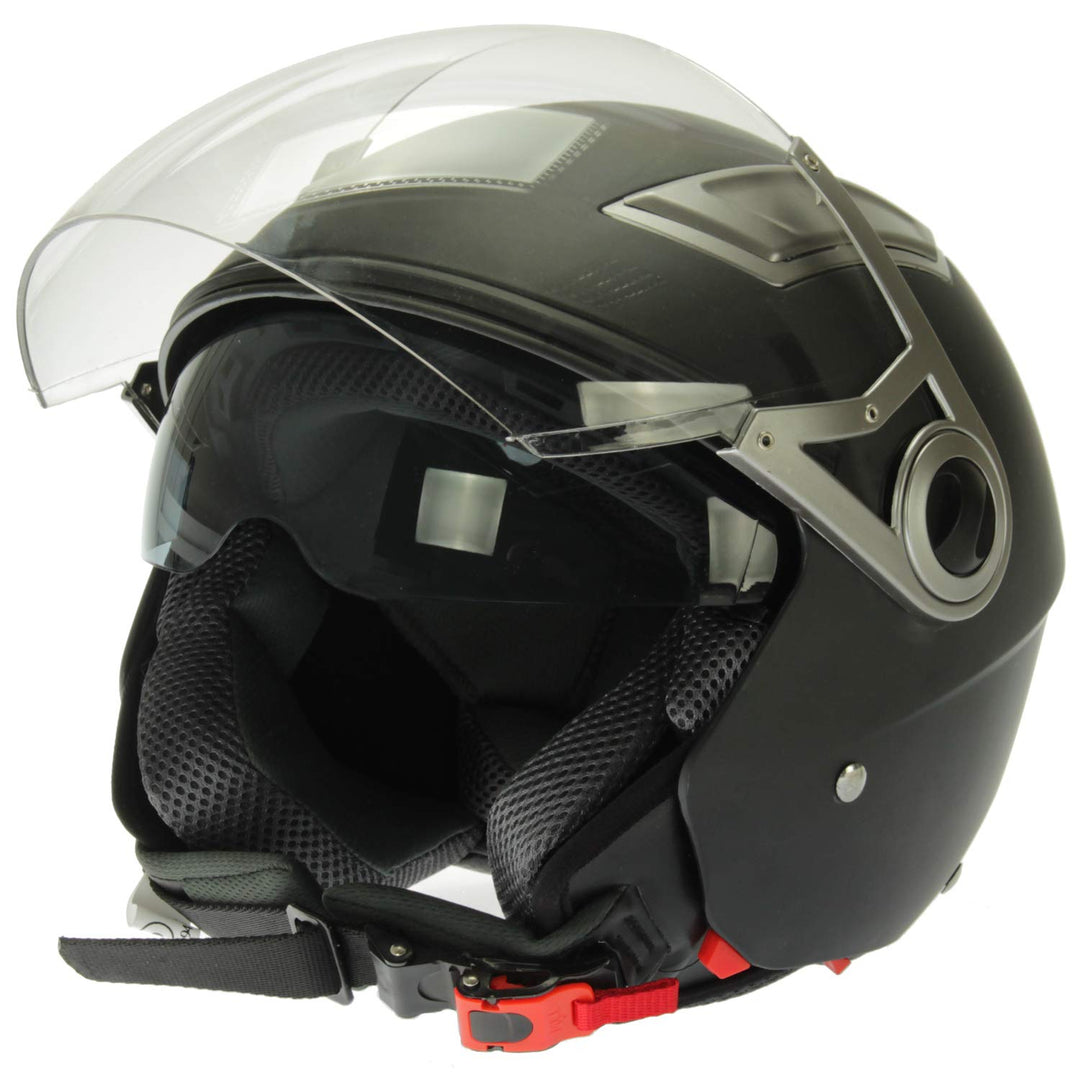 Mach1 Jethelm Helm Motorradhelm mit Integrierter Sonnenblende ECE R 22.05 Grösse XS bis XXL Schwarz-