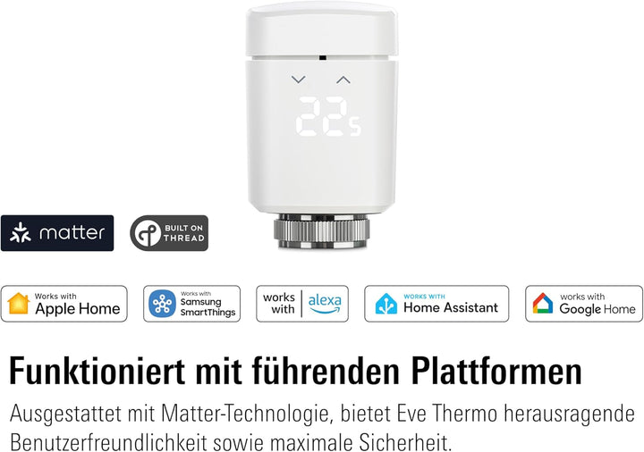 Eve Thermo (Matter, 4. Gen.): Smartes Heizkörperthermostat, LED-Display, Heizkosten sparen, funktion