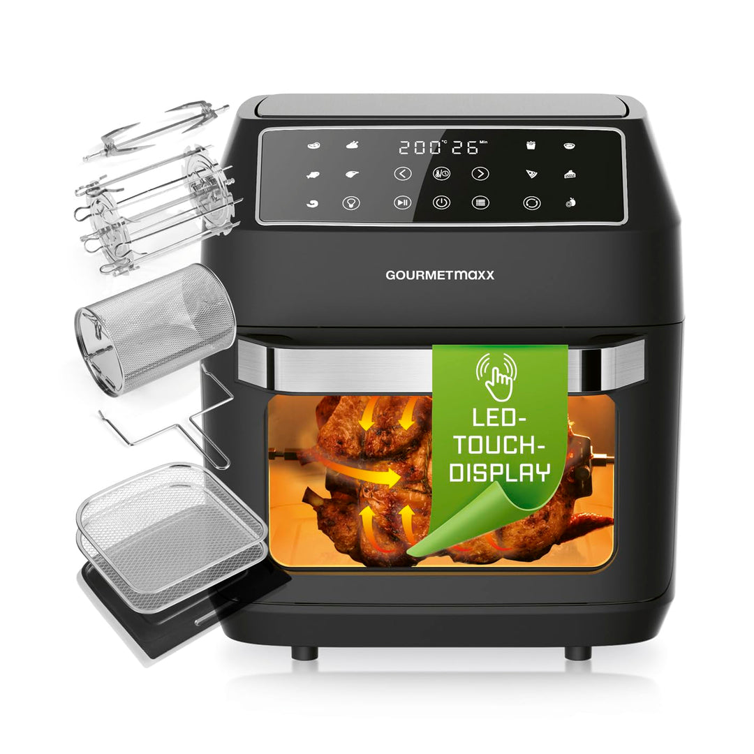 GOURMETmaxx Heissluftfritteuse 12 L Airfryer | Fritteuse mit 9 Funktionen, Touchdisplay, Dreh- & Sch