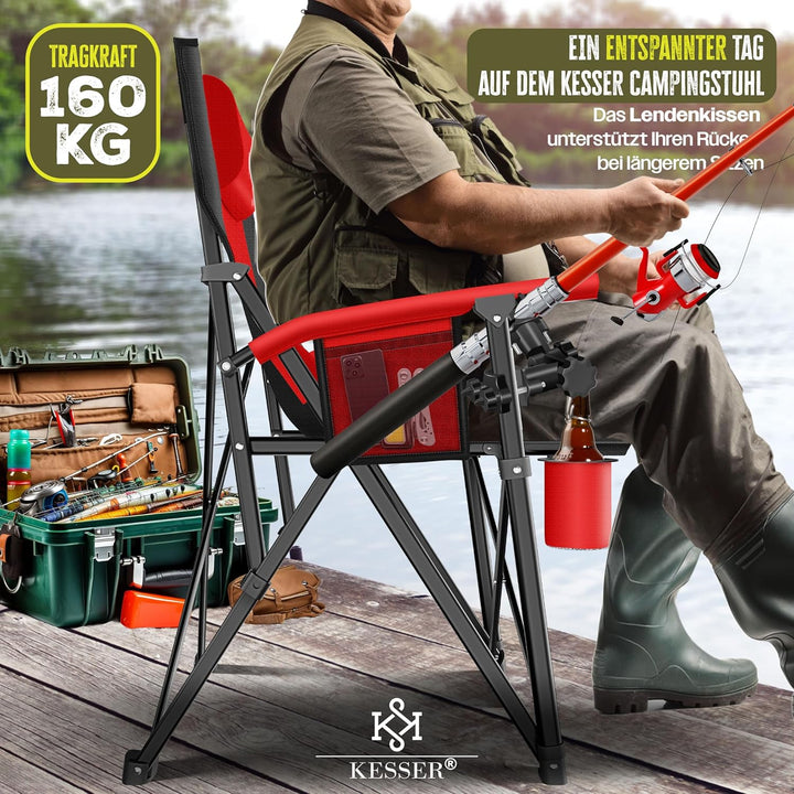 KESSER® Campingstuhl faltbar bis 160 kg | Angelstuhl Faltstuhl Klappstuhl Gepolstert mit Armlehnen |