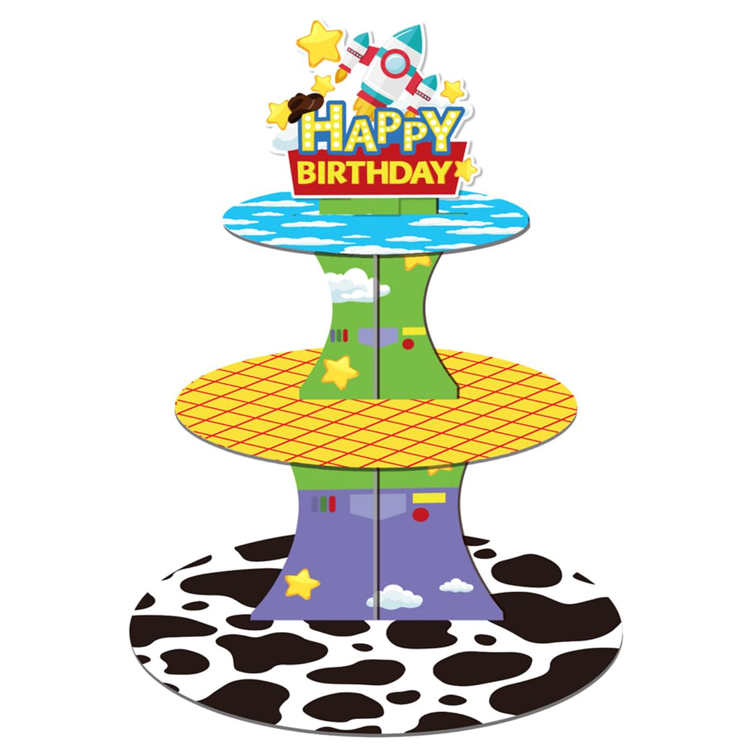 Cartoon Story Cupcake Ständer, 3 stöckiger Dessertturm, Spielzeug-Thema Junge Geburtstag Party Dekor