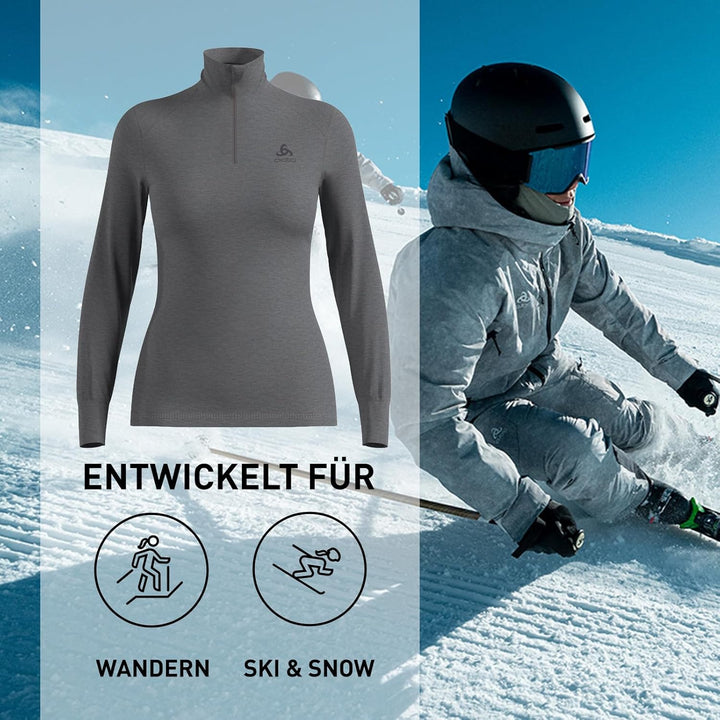 Odlo Thermounterwäsche Damen Active Warm I Langarm Thermoshirt I Warme Skiunterwäsche, Odlo Steel Gr