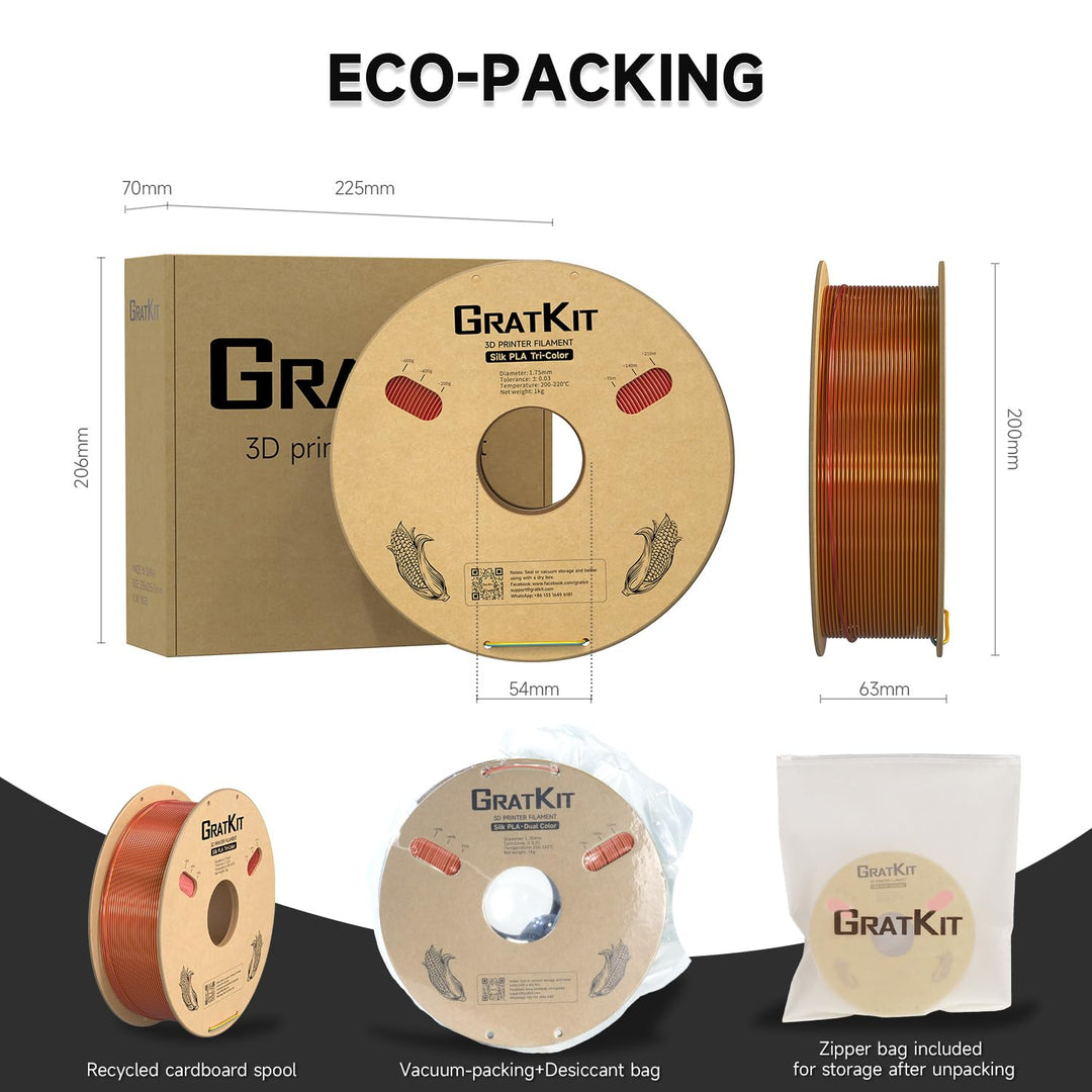 GratKit Tricolor silk PLA Filament 1,75mm 1kg Spule, Seide Dreifarbiges 3D-Drucker Filament mit +/-0