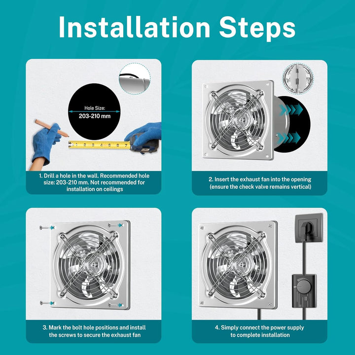 HG Power 200mm Abluftventilator, 980m³/h Wandventilator mit Rücklaufklappe Leistungsstarke mit EU-St