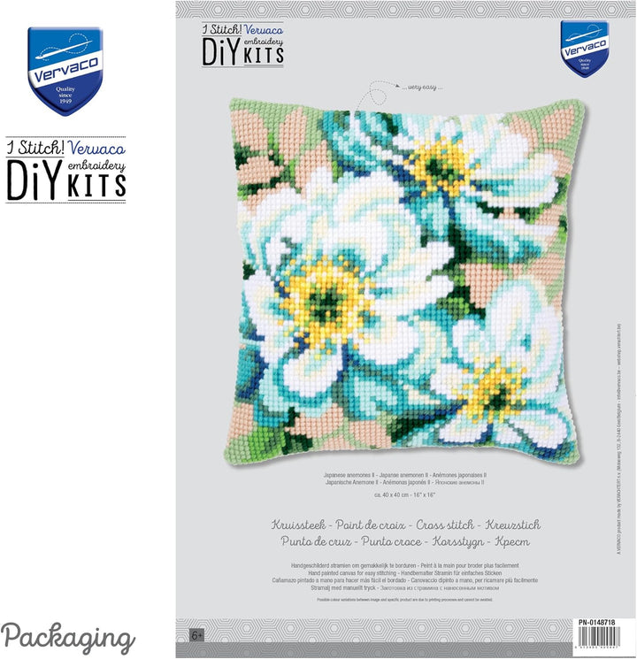 Vervaco Kreuzstichkissen Kreuzstichpackung, Stramin, weiss, 40 x 40 x 0,3 cm