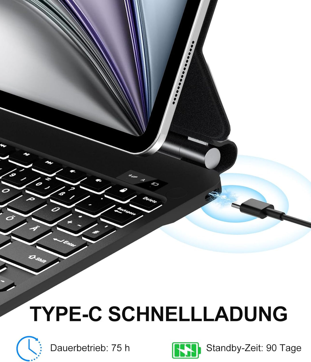 Magic Keyboard Case für iPad Air 11" (2026 M4) - Deutsch QWERTZ mit 7-Farben Beleuchtung und Touchpa