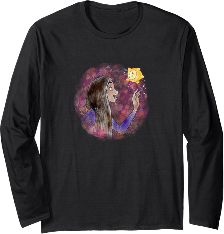 Disney Wish Asha & Star Watercolor Vignette Portrait Langarmshirt