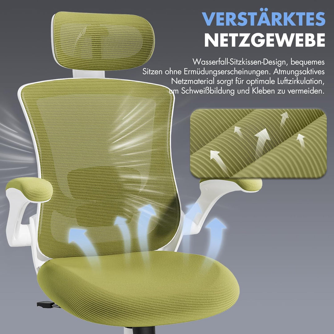 COLAMY Bürostuhl Mesh Computer Stuhl mit Verstellbarer Kopfstütze und Lendenwirbelstütze, Schreibtis