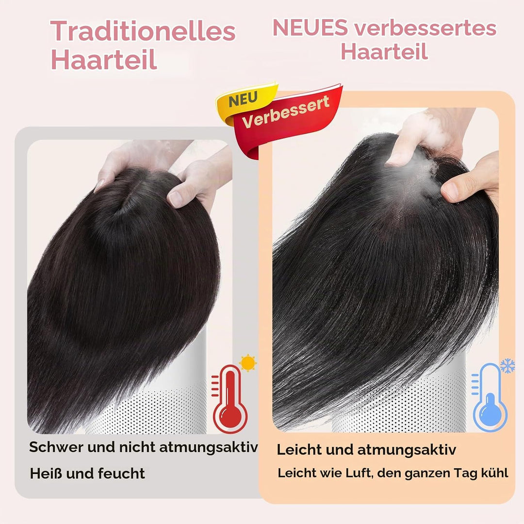 S-noilite Haar Toppers Echthaar Natürliches Schwarz - Toupet für Frauen mit Seitenpony 100% Echthaar