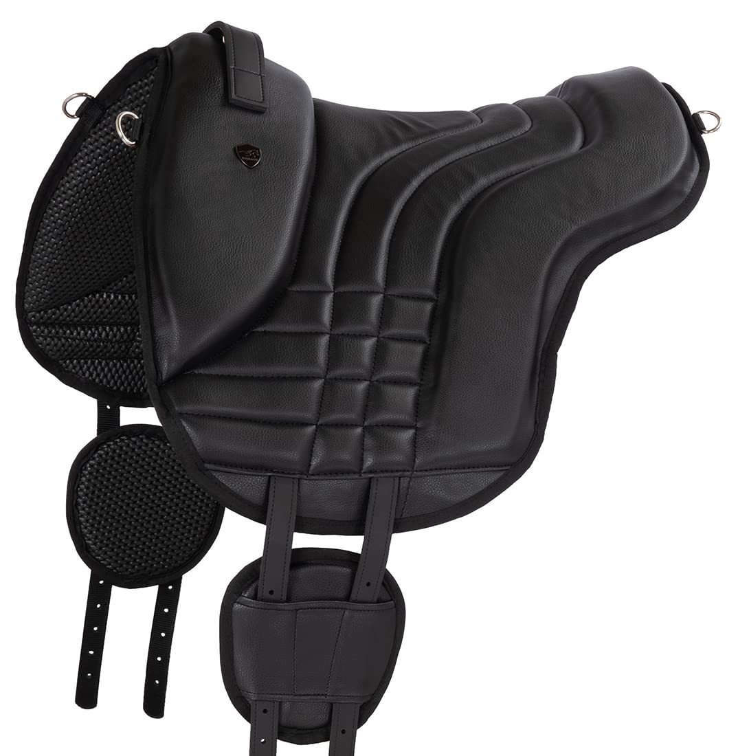 Equinate Reitpad Stella aus synthetischem Leder Pferd Schwarz - Bareback Pad mit pflegeleichter Neop