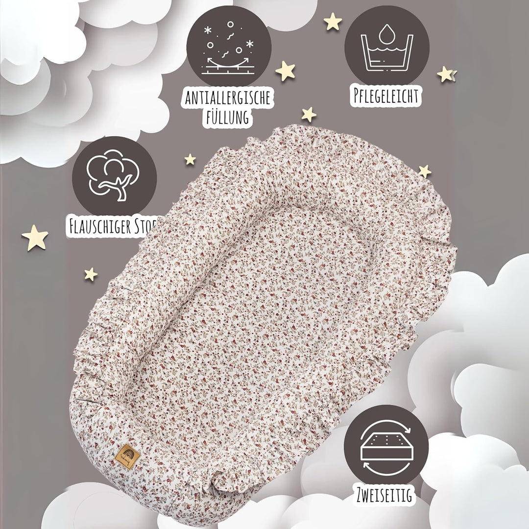 PIMKO Babynest mit rüschen Babynestchen für Baby Kuschelnest Babykokon für Säuglinge und Neugeborene