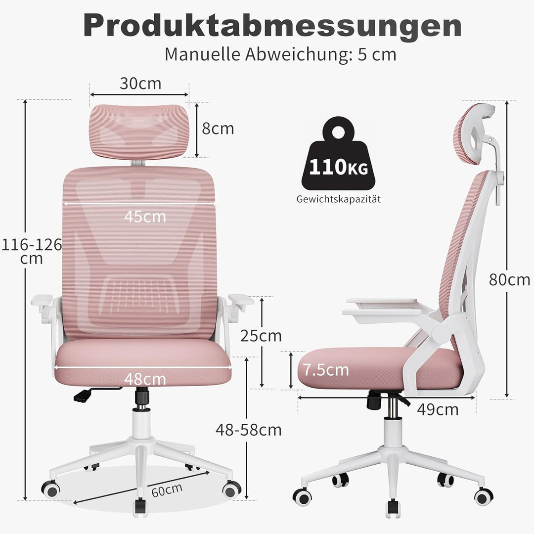 naspaluro Ergonomischer Bürostuhl, Schreibtischstuhl mit 90° Klappbaren Armlehnen, Einzigartige Lend