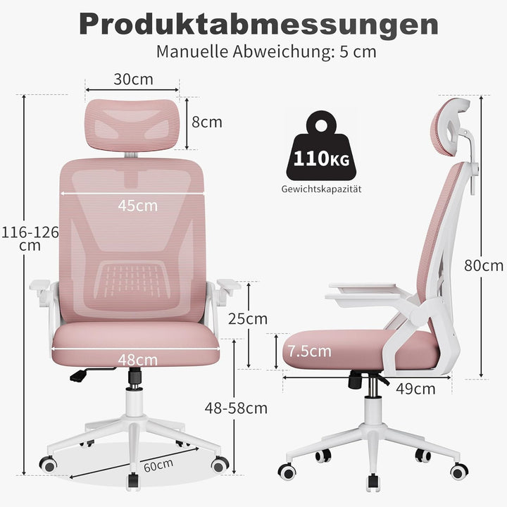 naspaluro Ergonomischer Bürostuhl, Schreibtischstuhl mit 90° Klappbaren Armlehnen, Einzigartige Lend