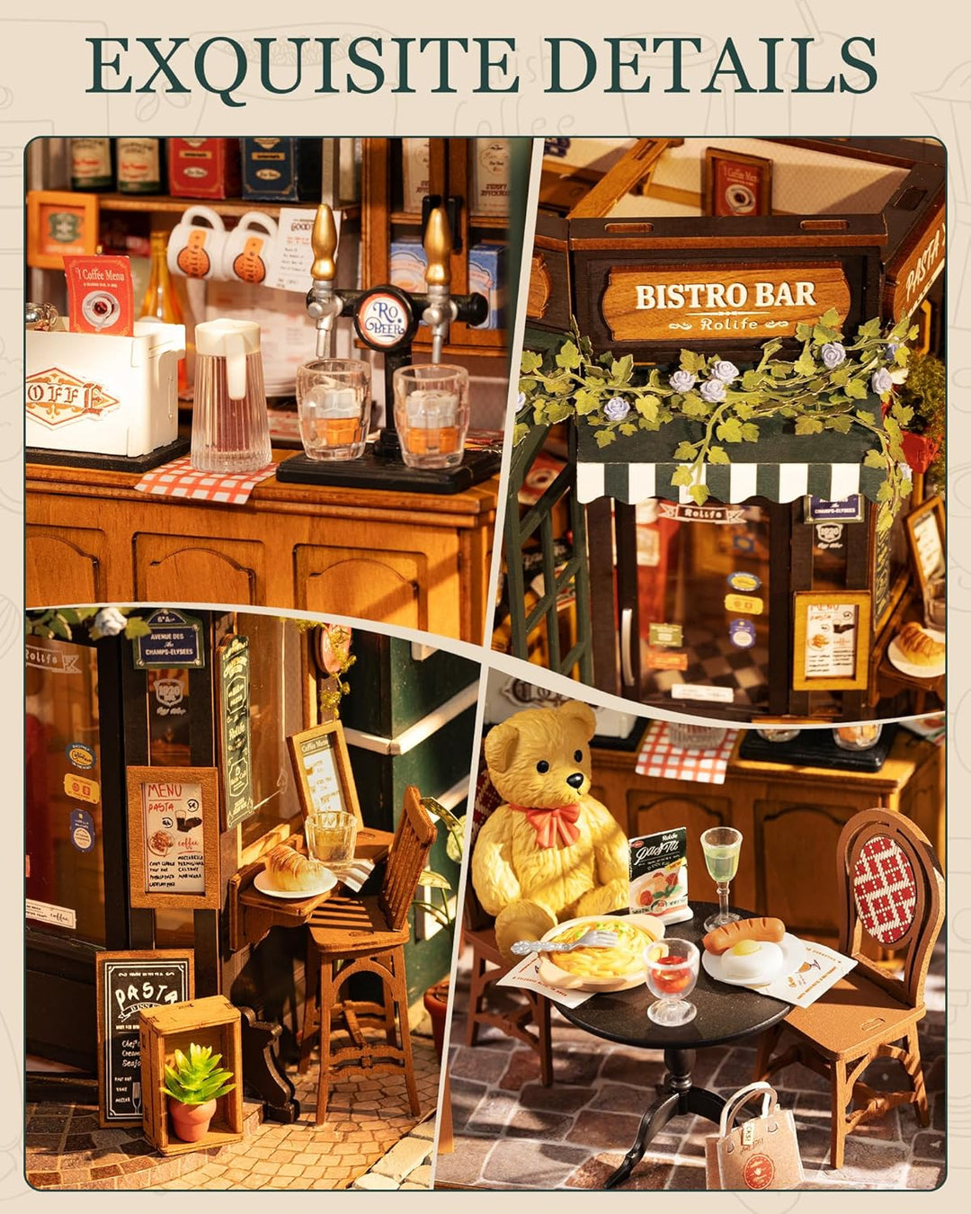 Rolife Puppenhaus Tipsy Restaurant DIY Miniatur Haus Kit Miniatur Café Puppenhaus Modellkit Wohnkult