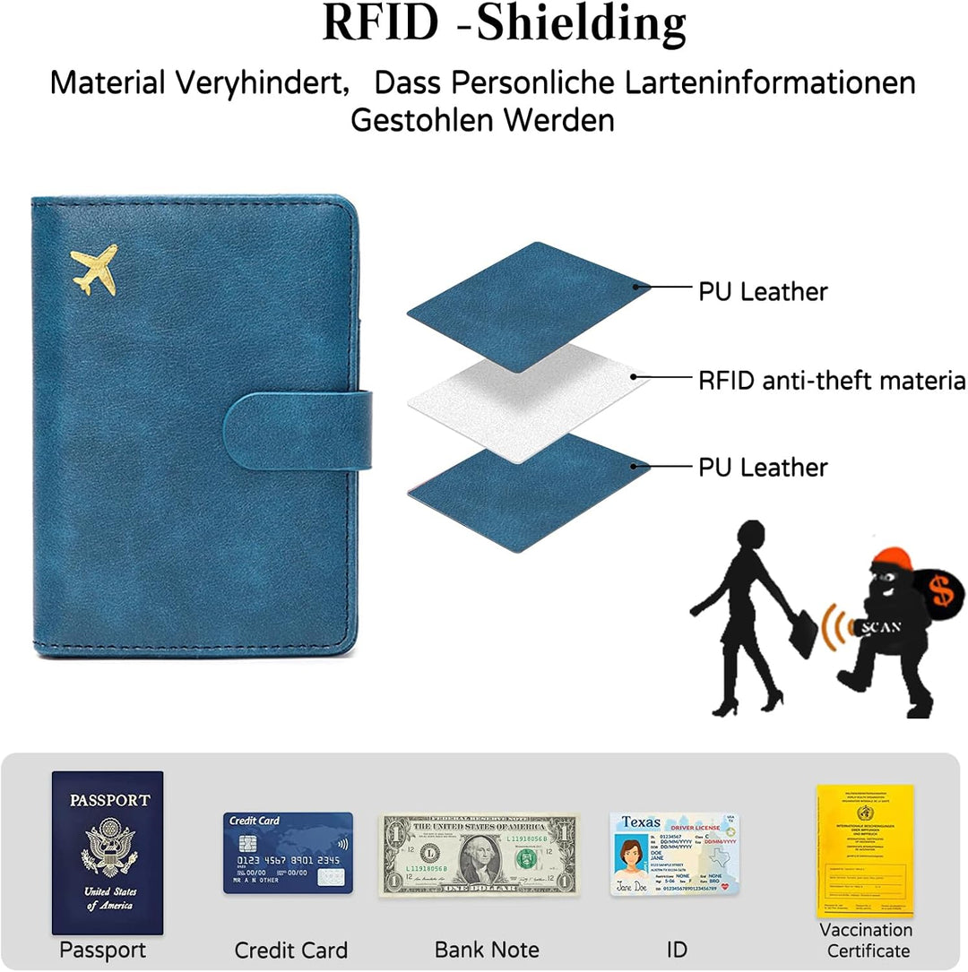 PORRASSO Reisepasshülle Reisezubehör mit RFID-Blocker Schutzhülle Tasche für Kreditkarten PU Reisebr