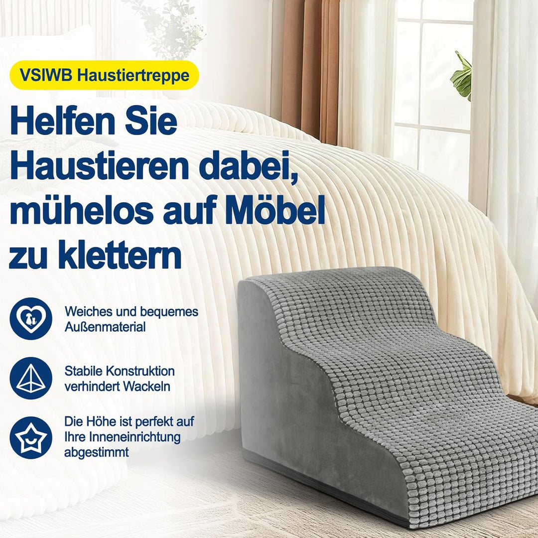 VSIWB Hundetreppe für Kleine Hunde 40 cm Hoch, Haustiertreppe für Bett und Sofa aus Hochdichtem Schw