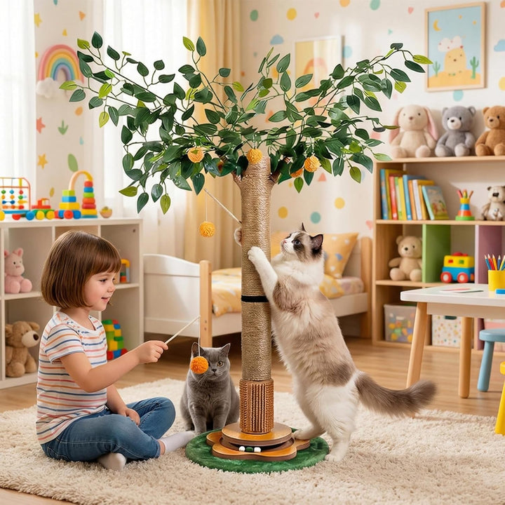 Katzenkratzbaum Kratzbaum Cat Scratching Post 85 cm mit Interaktiven Bällen und Sisalseil für Kleine