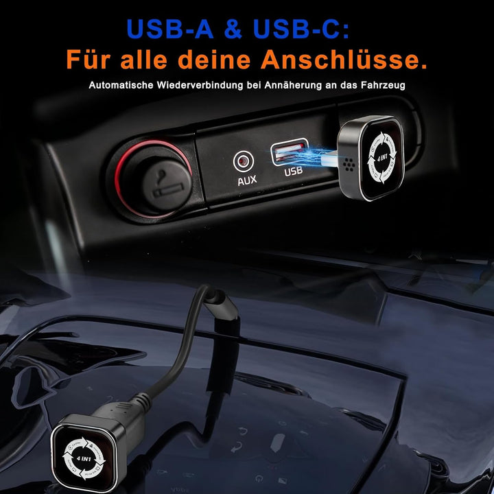 4-in-1 Wireless CarPlay Adapter- Drahtloses CarPlay + AirPlay + Android Auto + MirrorLink | Plug-&-P