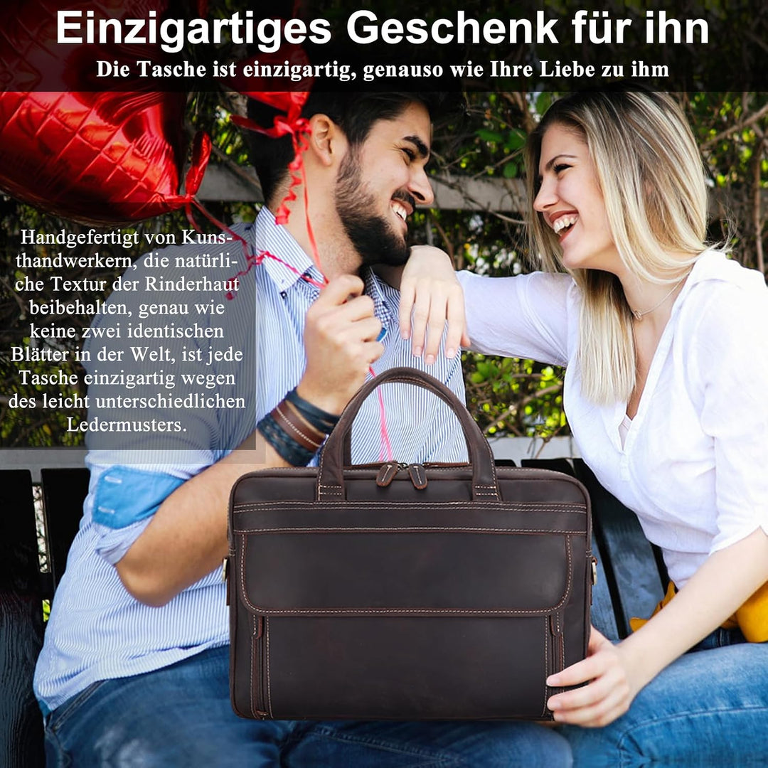 TIDING Leder Aktentasche Herren 15,6 Zoll Laptoptasche Business Taschen Vintage Arbeitstasche Umhäng