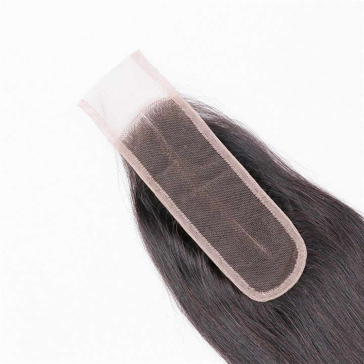 Huarisi 2x6 Closure Human Hair 12 Inch Brazilian Virgin Straight Free Part Closure with Baby Hair Sw