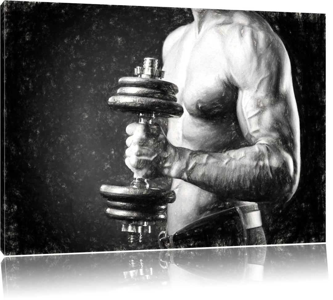 Bodybuilding Kohle Effekt, Format: 100x70 auf Leinwand, XXL riesige Bilder fertig gerahmt mit Keilra