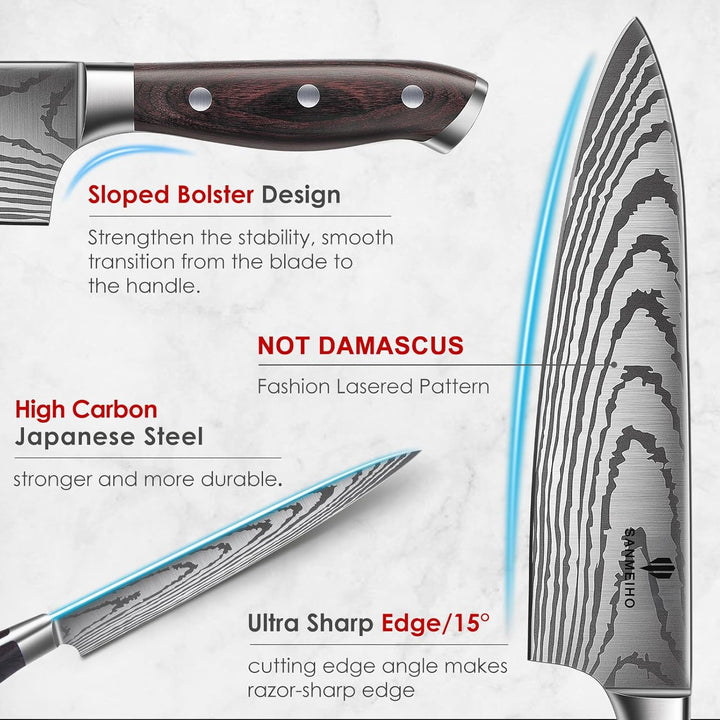 Messerset 16 teilig, Japanisches Küchenmesser Set mit Block, Ultrascharfes Messerset für die Küche m