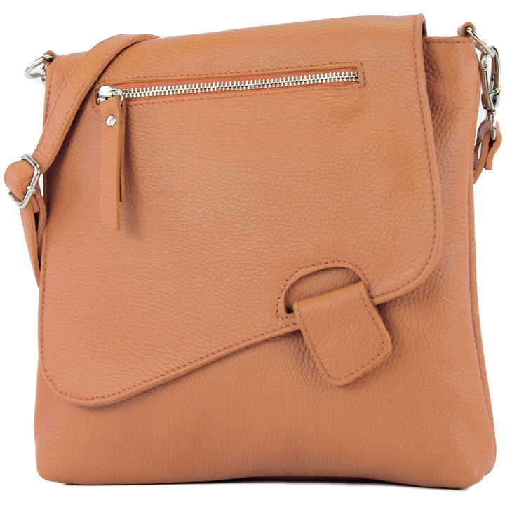 modamoda de - T146 - ital Messengertasche Umhängetasche aus Leder Cognac, Cognac