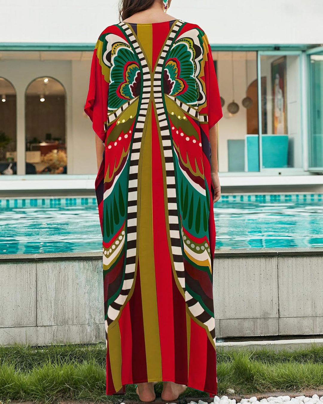 Bsubseach Lose Kaftan Kleider für Frauen Kurzarm Badeanzug Cover Up Casual Urlaub Outfits Rot Schmet