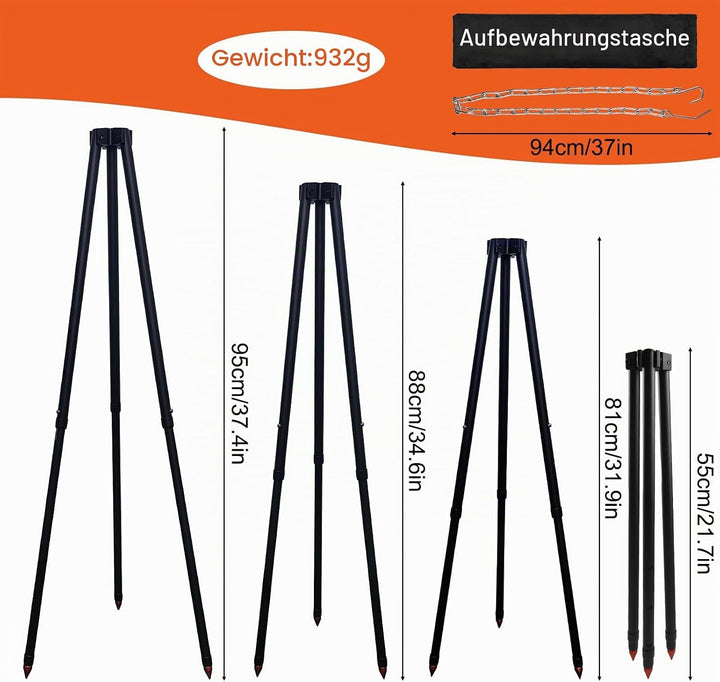 110CM Camping Stativ Lagerfeuer Kochen Stativ Outdoor Grillrost Stand Halterung Hängekette Verstellb