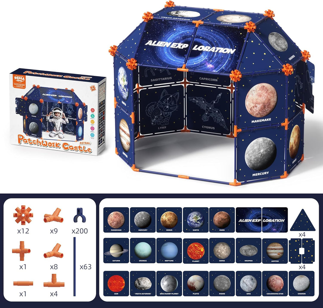 Astronomisches Spielzelt für Kinder, Weltraum-Entdeckungszelt mit Sternbildern und Planeten, Indoor/