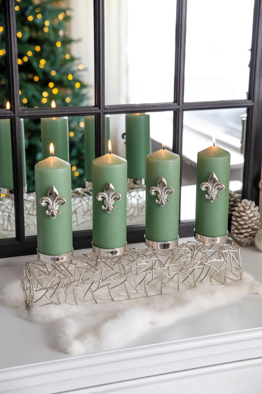 EDZARD Adventskerzenhalter Milano Silber, Messing vernickelt, modernes AST-Design, Länge 44 cm, Adve