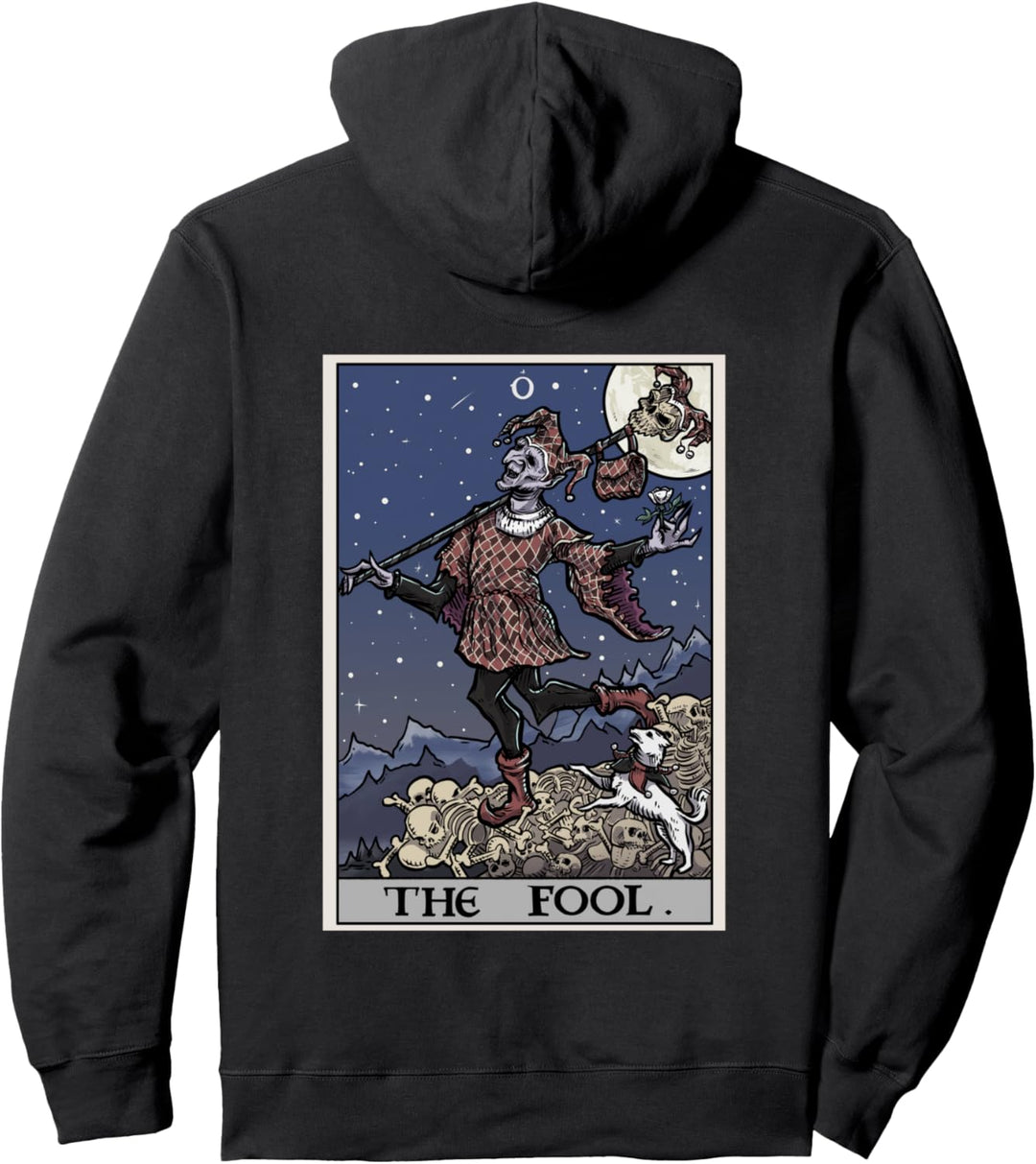 The Fool Tarot-Karte für Halloween, Gothic-Stil, Hofnarren-Rückendruck Pullover Hoodie