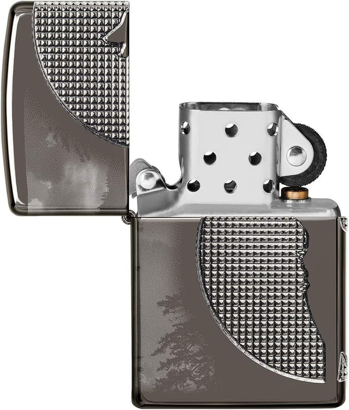 Zippo Wolf Feuerzeuge Armor Black Ice Wolf Moon Design, Armor Black Ice Wolf Moon Design