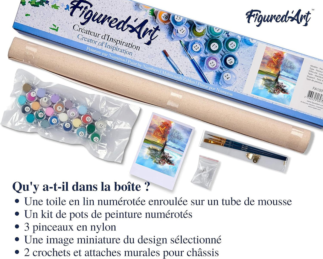 Figured'Art Malen Nach Zahlen Erwachsene Baum in vier Jahreszeiten - Paint by Numbers Basteln DIY Ba