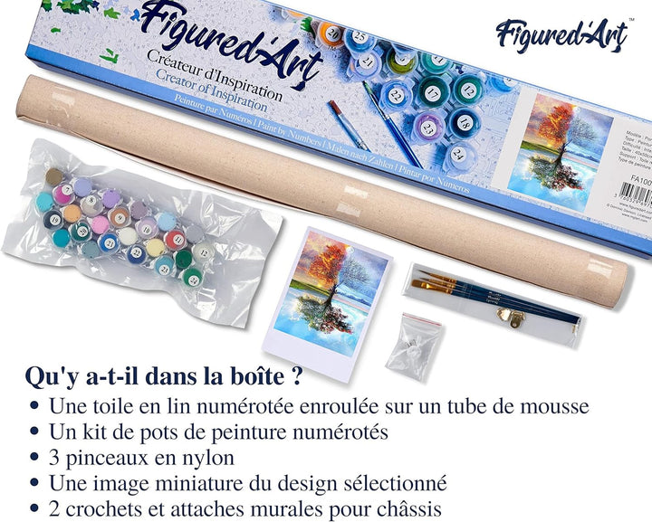 Figured'Art Malen Nach Zahlen Erwachsene Baum in vier Jahreszeiten - Paint by Numbers Basteln DIY Ba